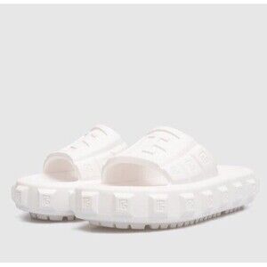 NIB Balmain White Ari Men Rubber Slip On Slides Sandal Embossed Logo 42/ 9 US